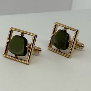 Vintage Sarah Coventry 'The New Yorker' Olive Green Moonglow Cufflinks